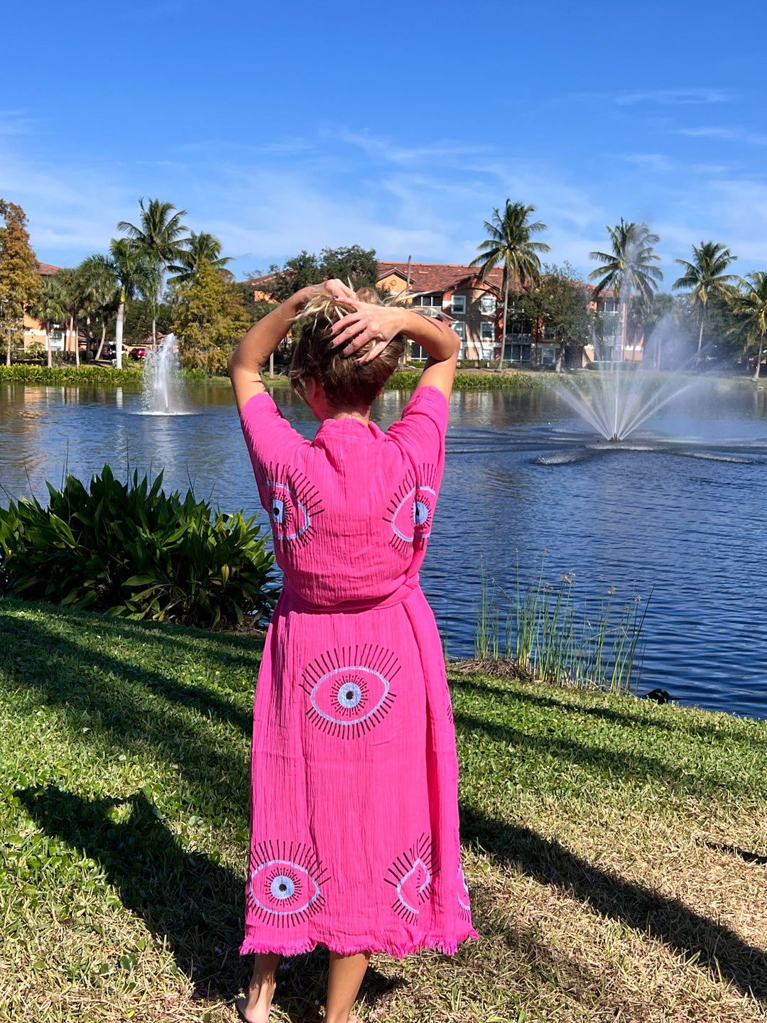 Lucky Eye Kimono Robe-Pink