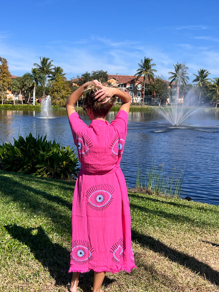Lucky Eye Kimono Robe-Pink