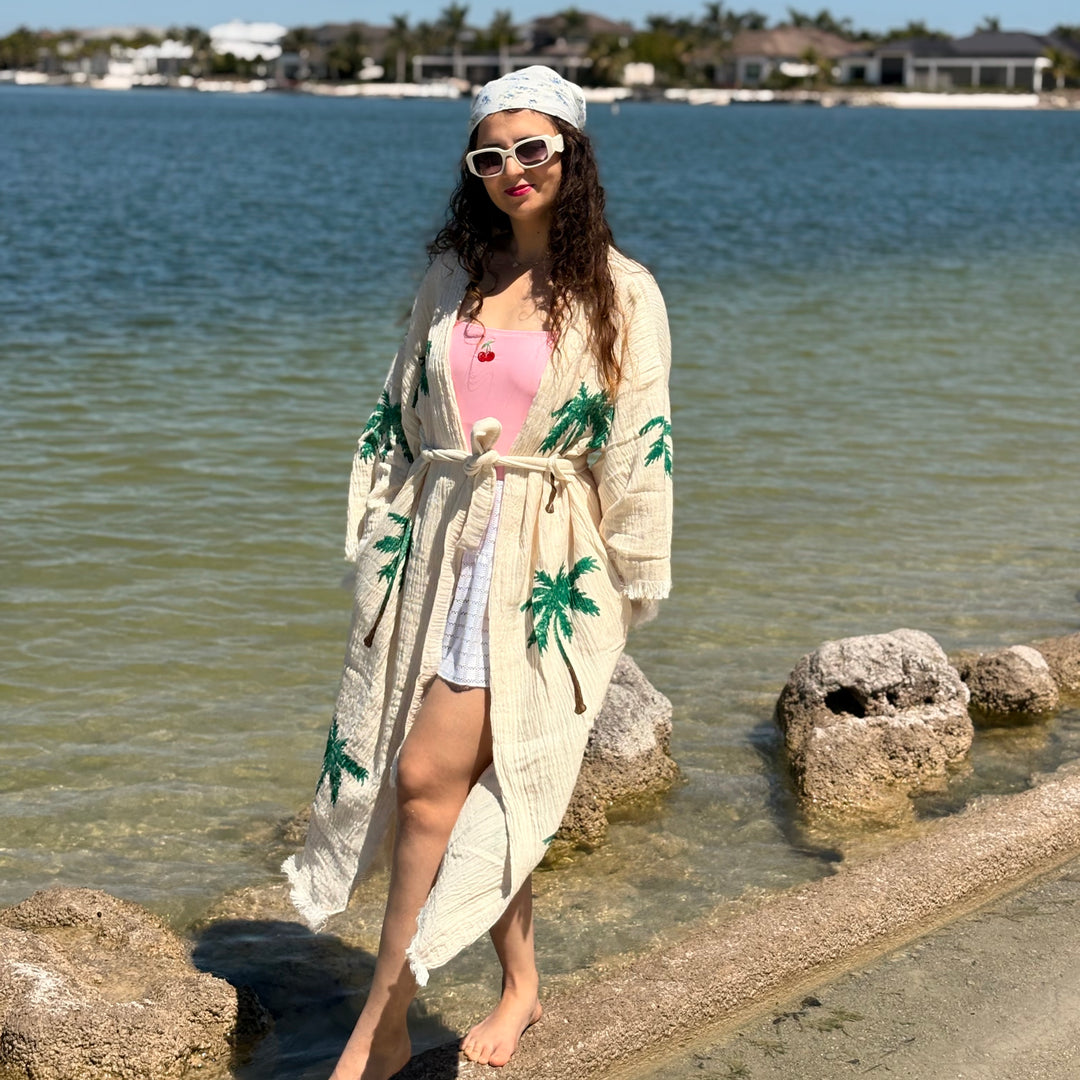 Kimono de palma, kimono bohemio para festivales 