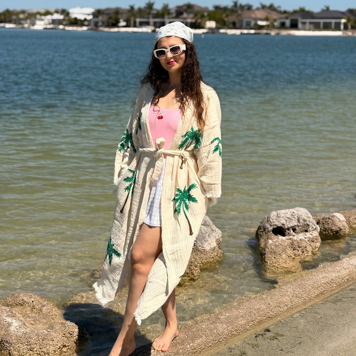 Kimono de palma, kimono bohemio para festivales 