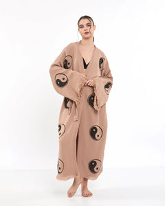 YingYang  Kimono Robe, Lounge Wear, Dressing Gown, Pocket
