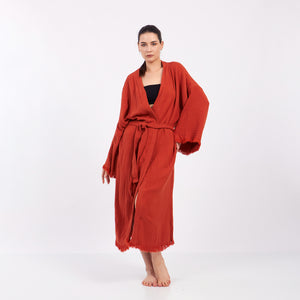 Orange Kimono Robe- Muslin Robe - Lounge Wear, Dressing Gown