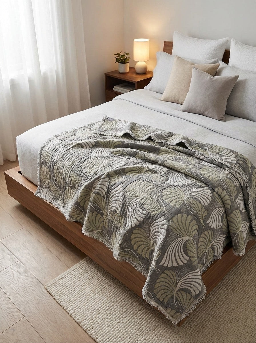 Nature's Hug Muslin Quilt / Comforter / Bedspread Gray