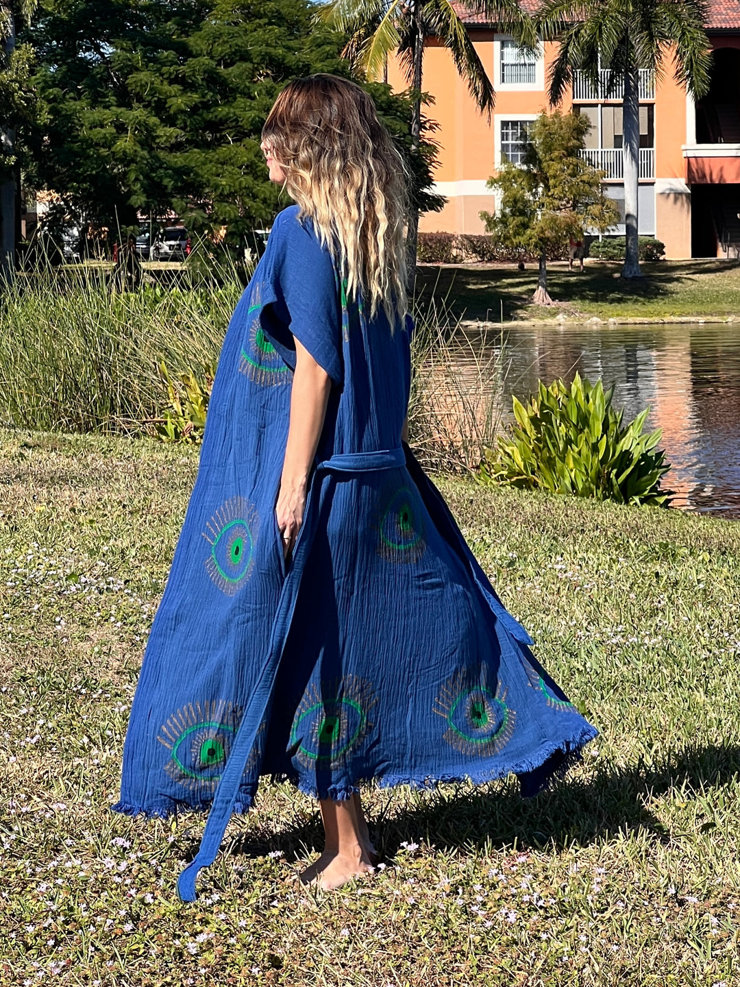Lucky Eye Kimono Robe-Blue