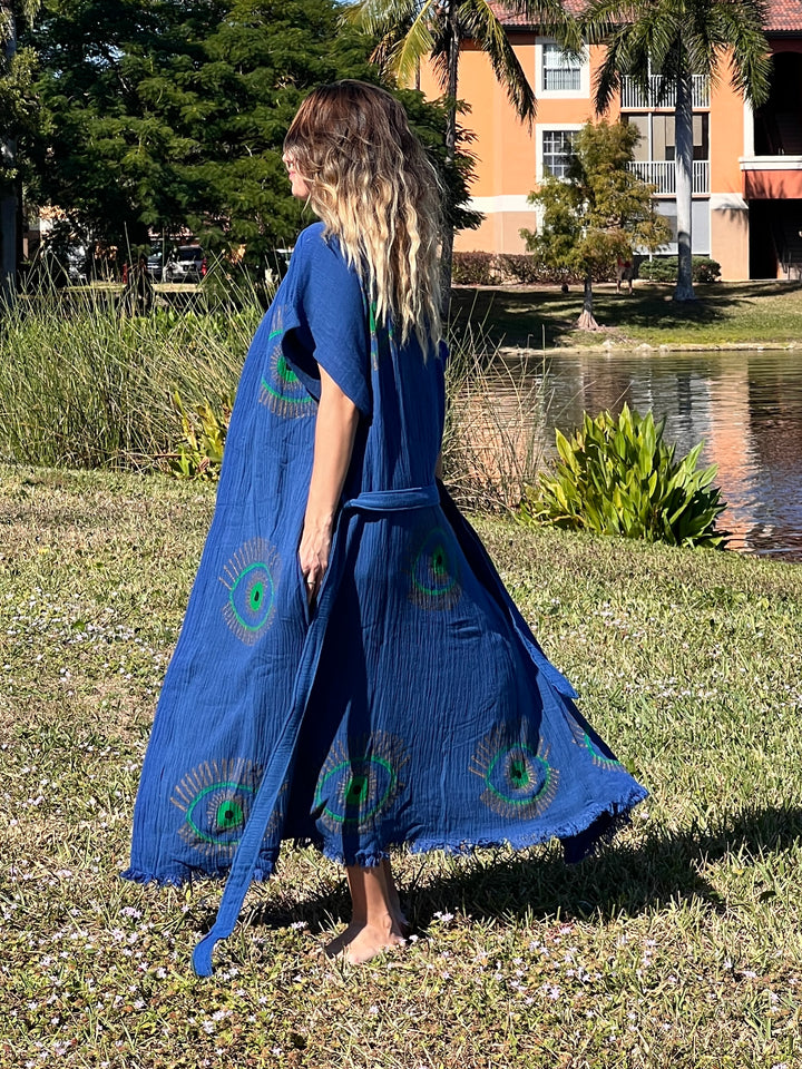 Lucky Eye Kimono Robe-Blue