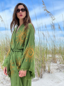 Sol y Luna Kimono-Robe-Verde, Ropa de salón