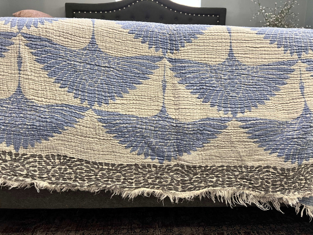 Crane Muslin Bed Blanket Blue