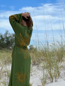 Sol y Luna Kimono-Robe-Verde, Ropa de salón