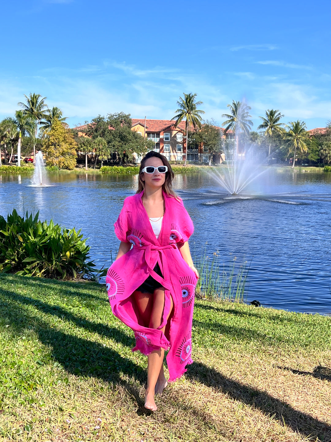 Lucky Eye Kimono Robe-Pink