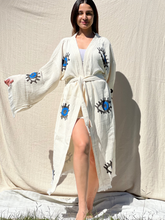 Load image into Gallery viewer, Blue Eye Kimono Robe, Lounge Wear, Beach Wear, Morning Gown, Dressing Robe, House Gown
