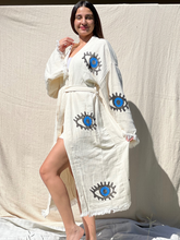 Load image into Gallery viewer, Blue Eye Kimono Robe, Lounge Wear, Beach Wear, Morning Gown, Dressing Robe, House Gown
