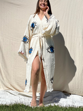 Load image into Gallery viewer, Blue Eye Kimono Robe, Lounge Wear, Beach Wear, Morning Gown, Dressing Robe, House Gown
