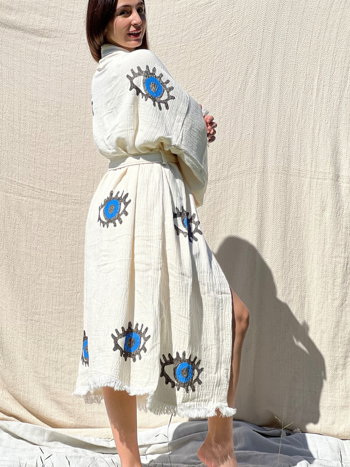 Blue Eye Kimono Robe, Lounge Wear, Beach Wear, Morning Gown, Dressing Robe, House Gown