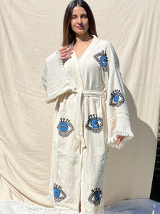 Blue Eye With Lashes  Kimono Robe, Lounge Wear, Beach Wear, Evil Eye