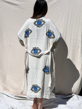 Load image into Gallery viewer, Blue Eye With Lashes  Kimono Robe, Lounge Wear, Beach Wear, Evil Eye

