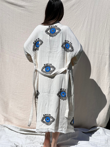 Blue Eye With Lashes  Kimono Robe, Lounge Wear, Beach Wear, Evil Eye