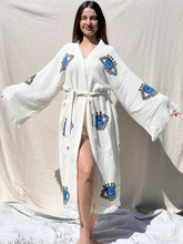 Load image into Gallery viewer, Blue Eye With Lashes  Kimono Robe, Lounge Wear, Beach Wear, Evil Eye
