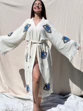 Load image into Gallery viewer, Blue Eye With Lashes  Kimono Robe, Lounge Wear, Beach Wear, Evil Eye
