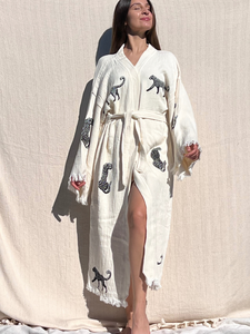 Black Tiger Kimono Robe, Lounge Wear, Beach Wear, Morning Gown, Dressing Robe, House Gown