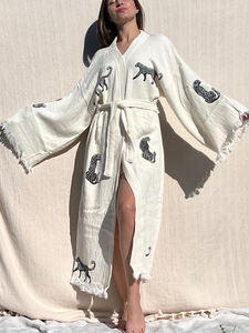 Black Tiger Kimono Robe, Lounge Wear, Beach Wear, Morning Gown, Dressing Robe, House Gown