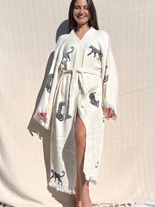 Black Tiger Kimono Robe, Lounge Wear, Beach Wear, Morning Gown, Dressing Robe, House Gown