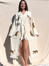 Load image into Gallery viewer, Brown Tiger Kimono Robe, Lounge Wear, Beach Wear, Morning Gown, Dressing Robe, House Gown
