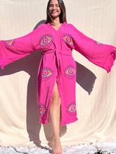 Load image into Gallery viewer, Barbie Kimono Robe, Lounge Wear, Beach Wear, Pink Evil Eye Robe, Morning Gown, Dressing Robe, House Gown
