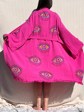 Load image into Gallery viewer, 2XL Barbie Kimono Robe, Lounge Wear, Beach Wear, Pink Evil Eye Robe, Morning Gown, Dressing Robe, House Gown
