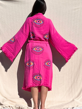 Load image into Gallery viewer, 2XL Barbie Kimono Robe, Lounge Wear, Beach Wear, Pink Evil Eye Robe, Morning Gown, Dressing Robe, House Gown
