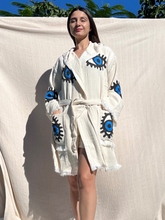 Load image into Gallery viewer, Blue Eye Robe- Short with Pockets and Hood, Lounge Wear, Beach Wear
