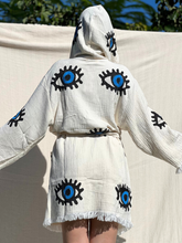 Load image into Gallery viewer, Blue Eye Robe- Short with Pockets and Hood, Lounge Wear, Beach Wear
