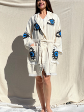 Load image into Gallery viewer, Blue Eye Robe- Short with Pockets and Hood, Lounge Wear, Beach Wear
