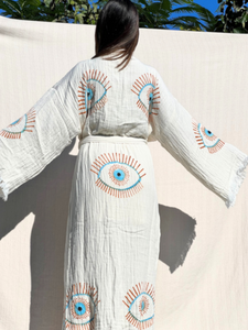 Lucky Eye  Kimono Robe, Lounge Wear, Beach Wear, Morning Gown, Dressing Robe, House Gown