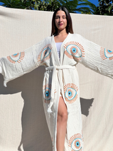 Load image into Gallery viewer, Lucky Eye  Kimono Robe, Lounge Wear, Beach Wear, Morning Gown, Dressing Robe, House Gown
