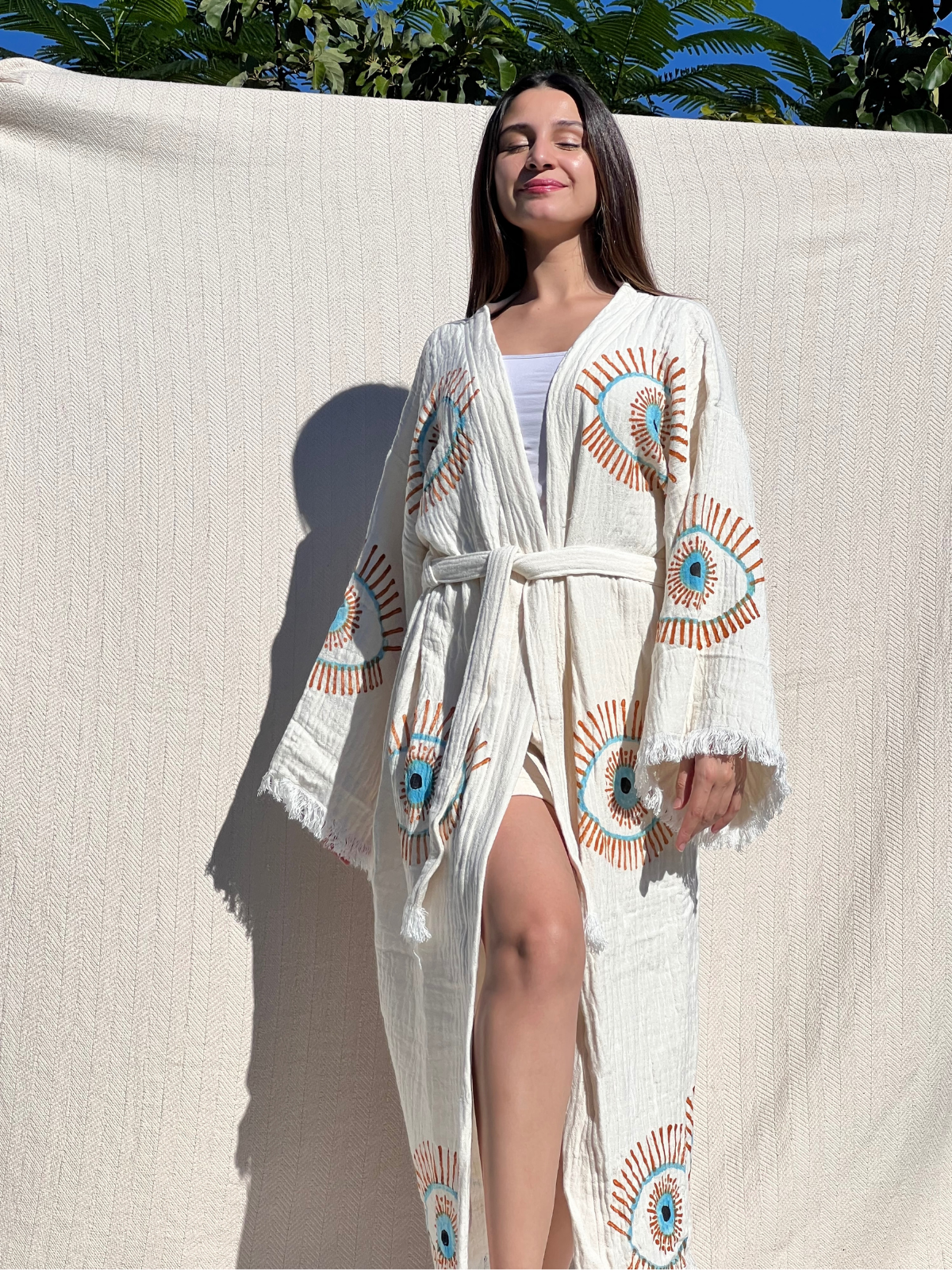 Lucky Eye  Kimono Robe, Lounge Wear, Beach Wear, Morning Gown, Dressing Robe, House Gown