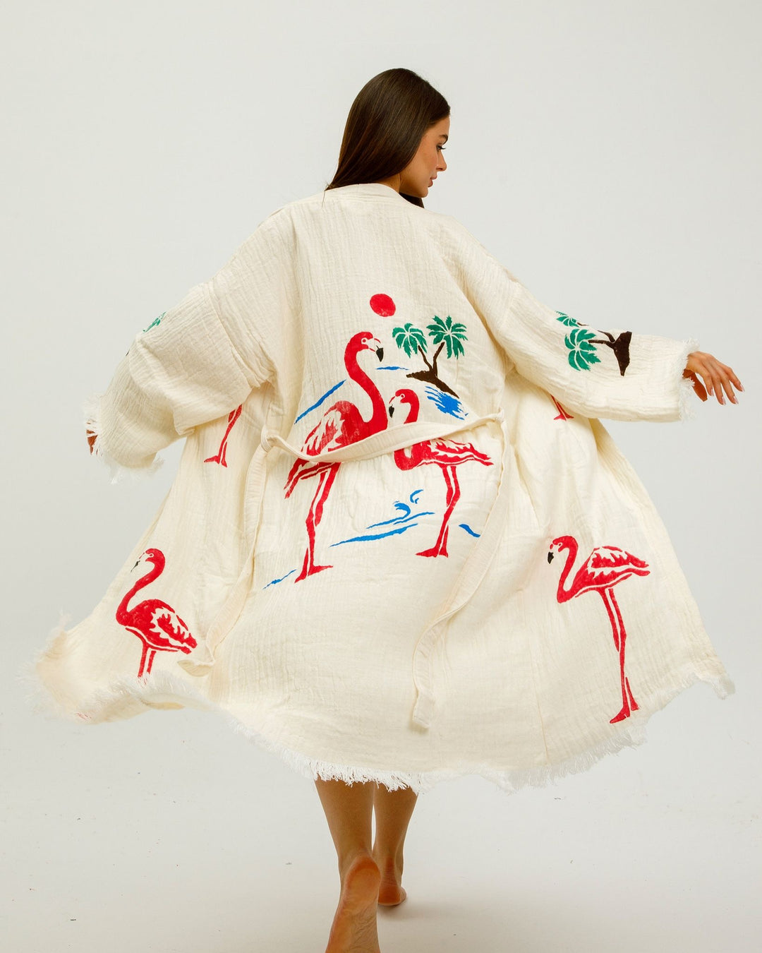 Flamingo Kimono Robe-Natural Color