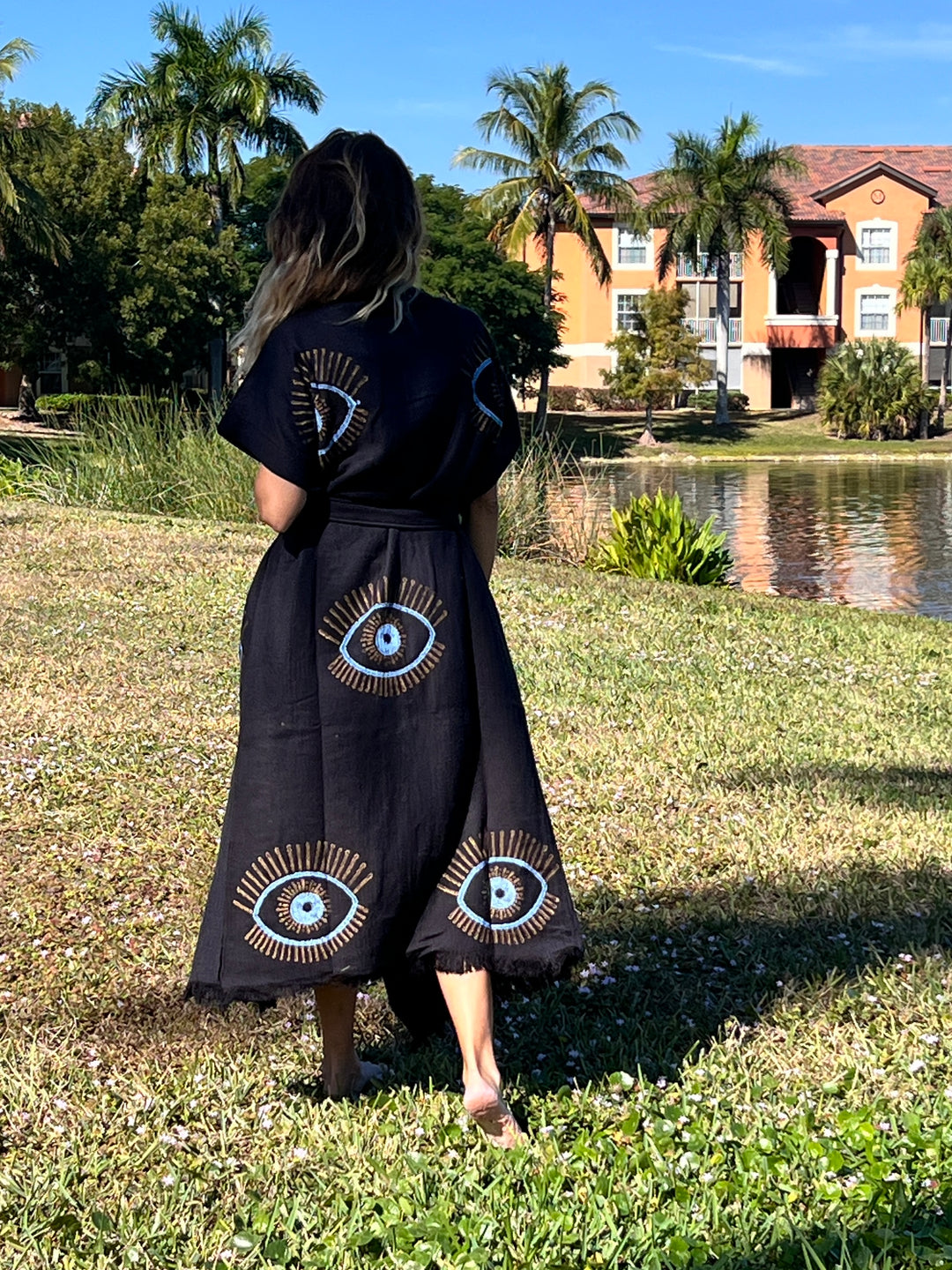 Lucky Eye Kimono Robe-Black