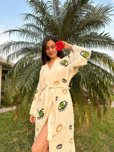 Green Eyes Kimono Robe, Lounge Wear, Beach Wear, Dressing Gown