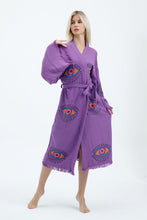 Load image into Gallery viewer, Purple Evil Eye Kimono, Dressing Gown, House Coat
