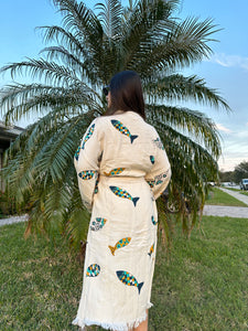 Fishes Kimono Robe, Lounge Wear, Beach Wear, Dressing Gown