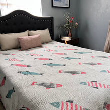Load image into Gallery viewer, Fish Crinkled Muslin Bed Blanket Queen/King
