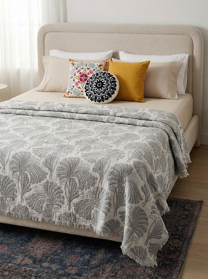 Nature's Hug Muslin Quilt / Comforter / Bedspread Gray