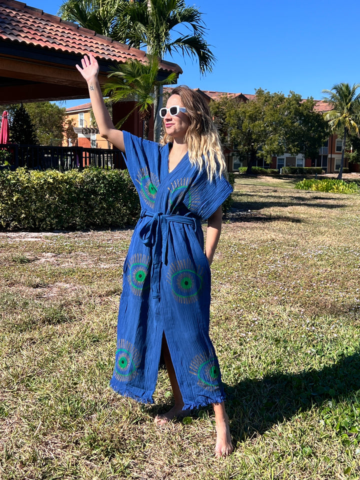 Lucky Eye Kimono Robe-Blue
