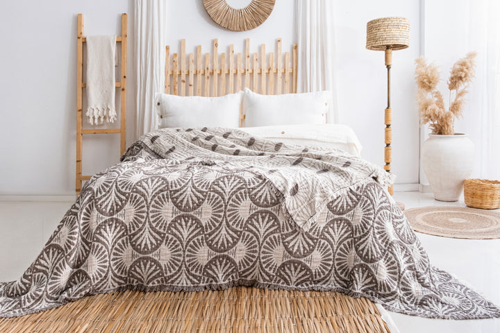 Ginkgo Muslin Bed Blanket Brown