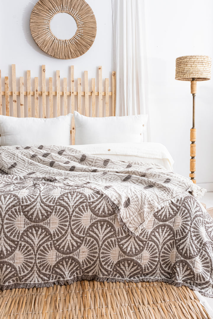 Ginkgo Muslin Bed Blanket Brown