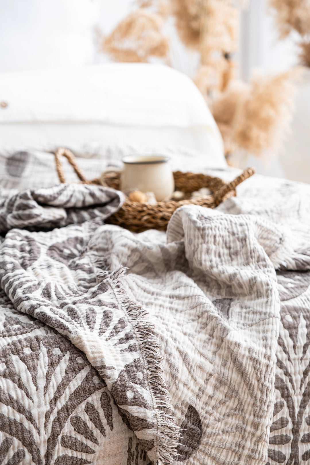 Ginkgo Muslin Bed Blanket Brown