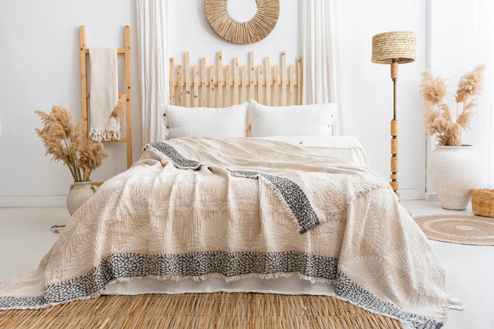 Manta de cama de muselina con diseño de grulla 