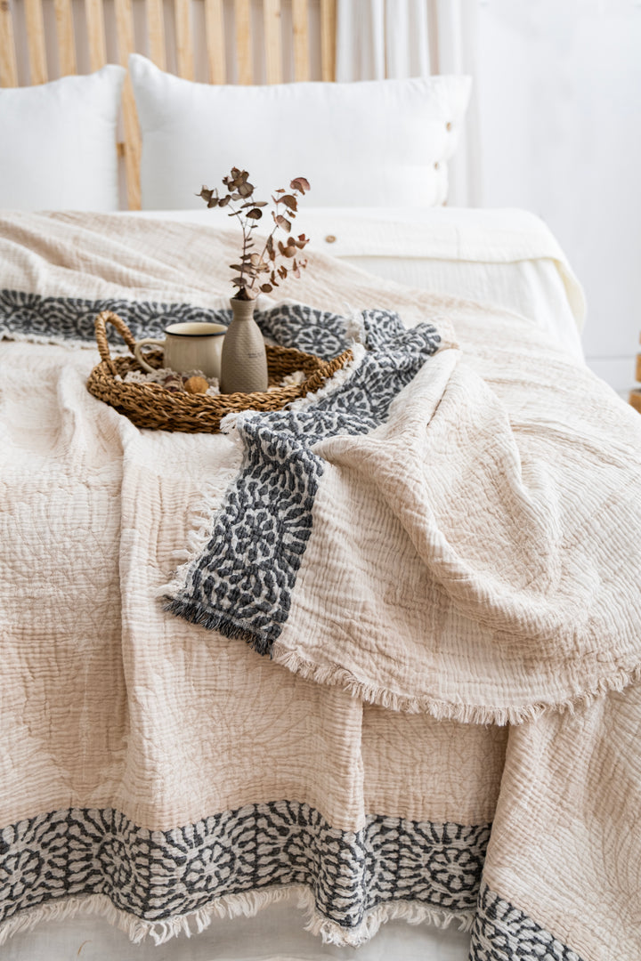 Manta de cama de muselina con diseño de grulla 