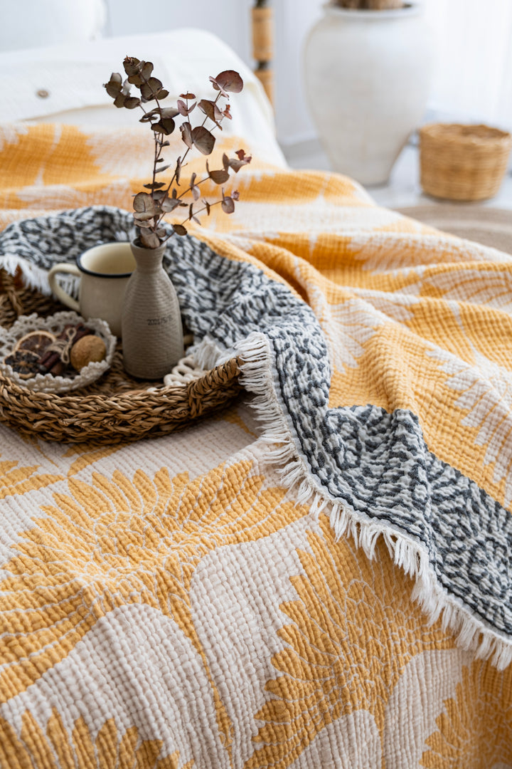Crane Muslin Bed Blanket Yellow