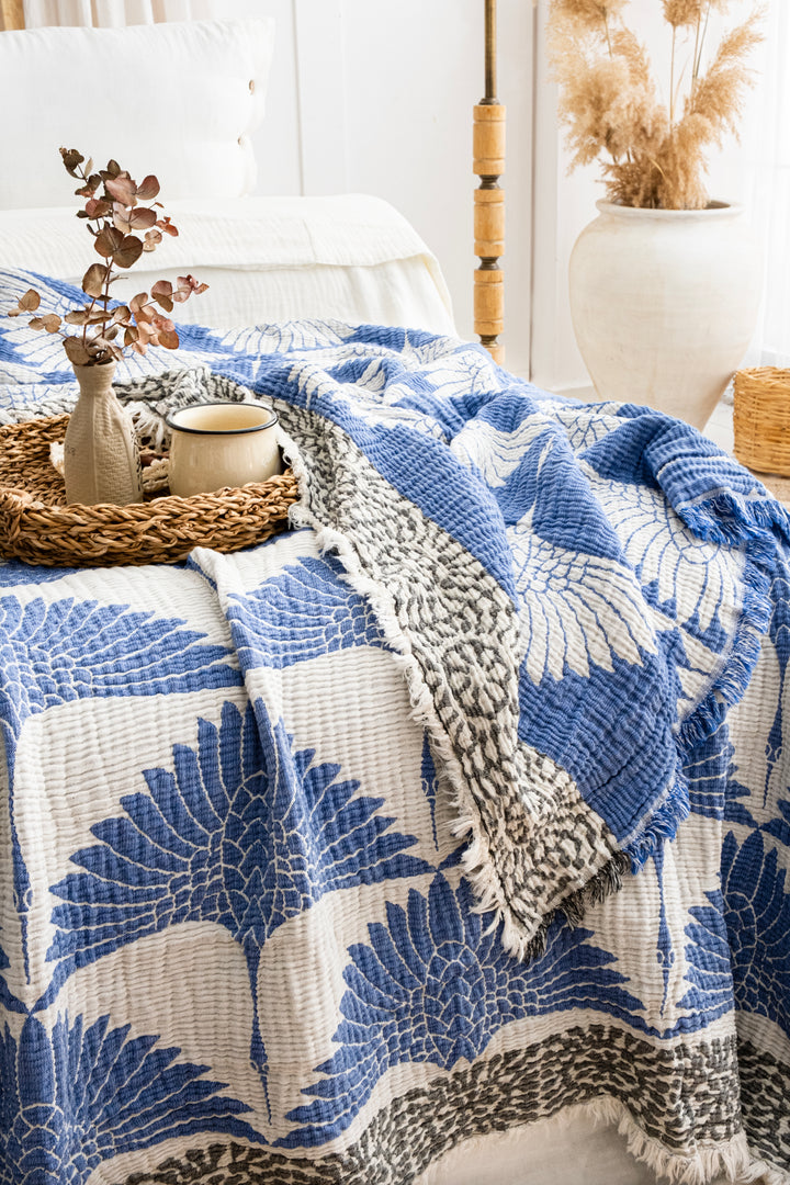 Manta de cama de muselina Crane azul